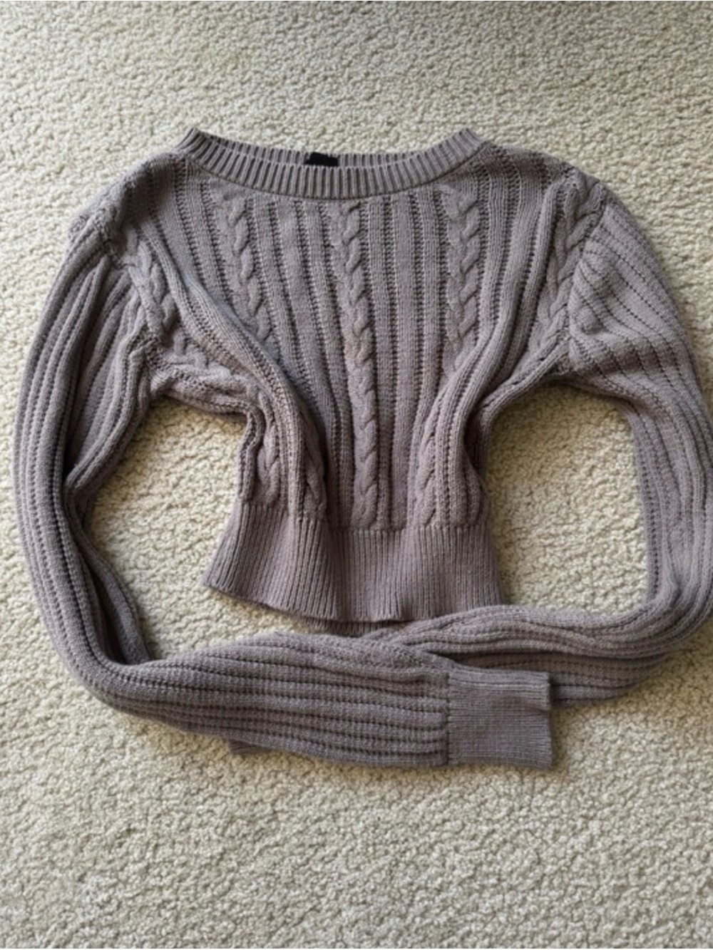 OOTDFash Cropped Cable Knit Sweater - Taupe Gray
